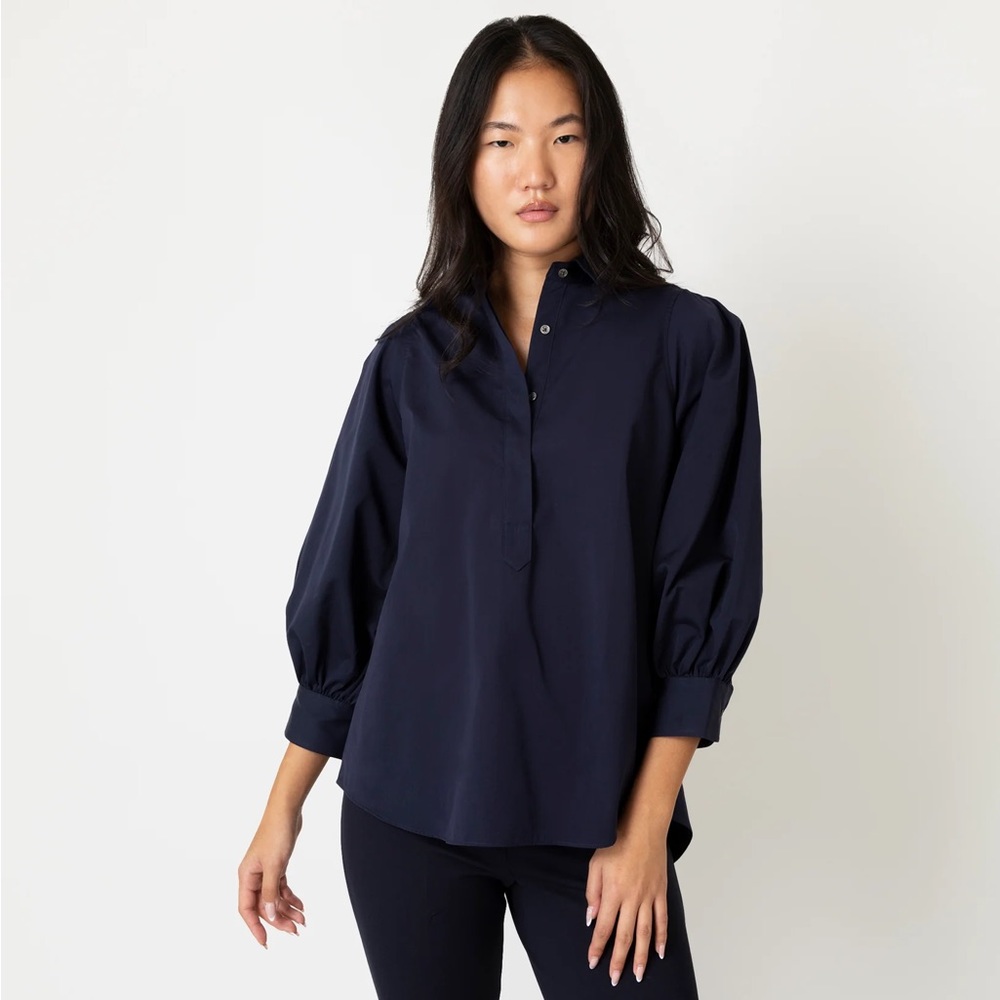 ANN MASHBURN Geraldine Popover Shirt in Navy Poplin